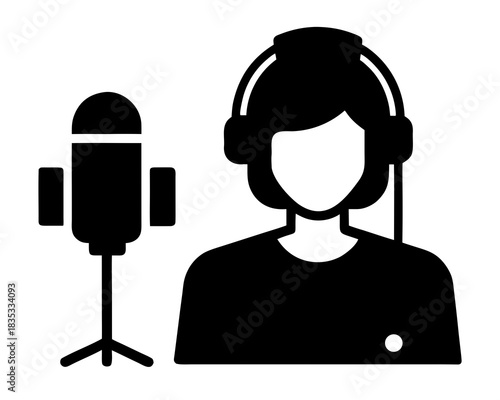 Online influencer recording silhouette vector illustration isolated on white background