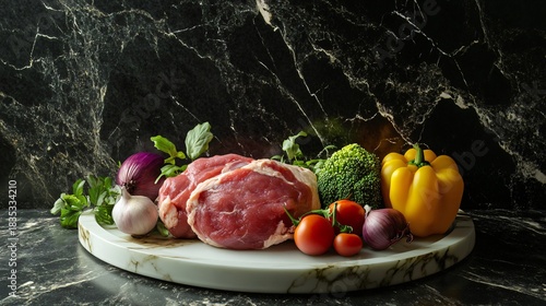 Fototapeta Naklejka Na Ścianę i Meble -  Fresh Vegetables and Raw Chicken Platter Presentation