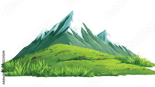 Scenic Mountain Drawing with Green Grass and Vector Mountains