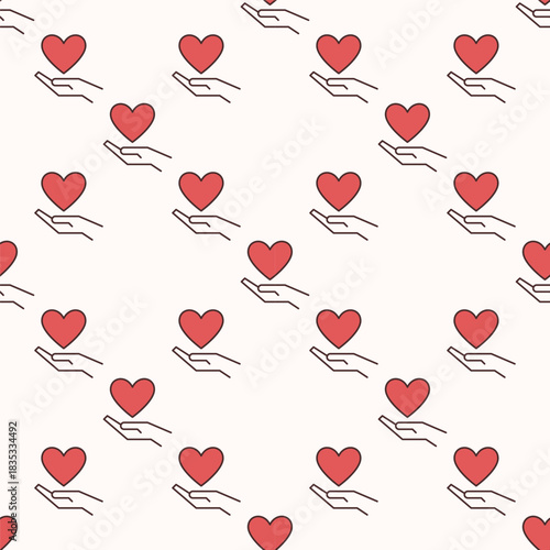 Hand and Red Heart vector soul and spirit colored seamless pattern