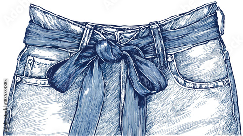 Stylish Blue Jeans with Tied Shirt Fashion Illustration Concept