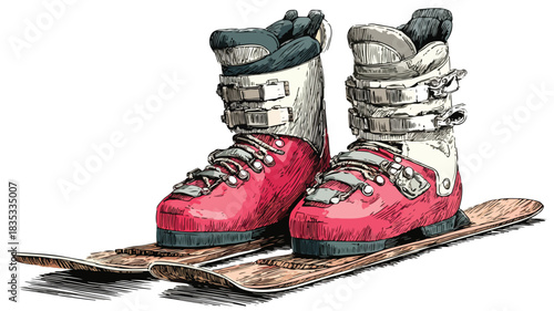 Ski Boots and Skis Vector Illustration for Winter Sports Enthusiasts