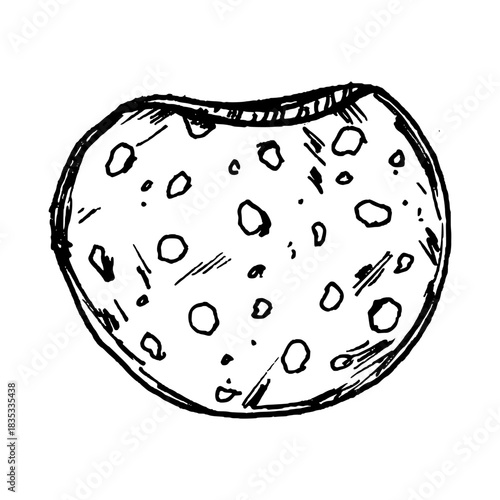 Vector illustration of an irregular salami slice with scattered fat pieces and textured surface. Suitable for pizza topping sets, deli ingredient graphics, sandwiches, antipasto themes, recipe layouts