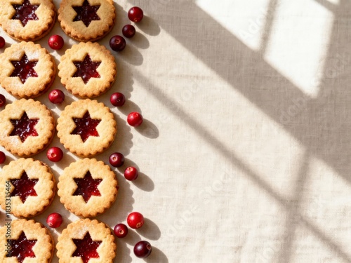 Linzer Cookies With Cranberry Jam Filling in Natural Light