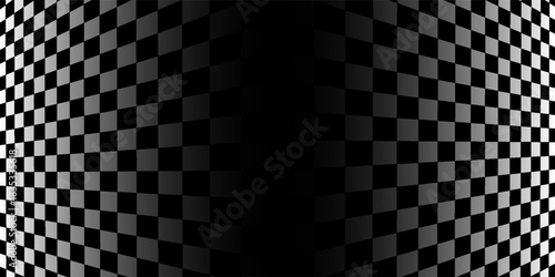 Retro perspective background stage with a black and white checkered floor, featuring vintage chess board style. Fading away vanishing checkerboard texture. Abstract vector illustration pattern surface