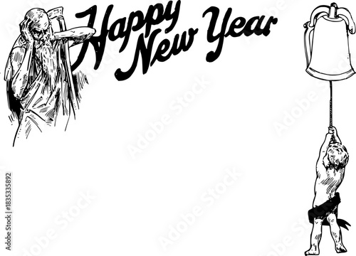 New Year's Celebration: An elegant vintage illustration portraying the spirit of the new year, filled with timeless charm.