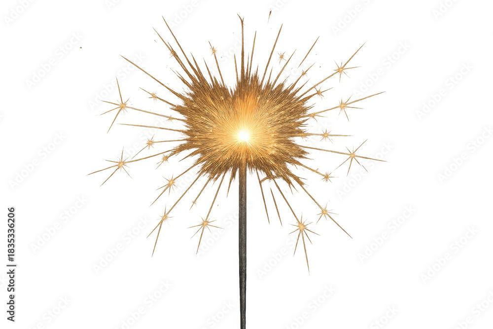 Obraz premium Handheld sparkler burning with golden light, creating a bright bursting star effect, celebrating festive occasions
