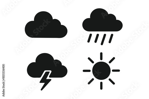 Weather forecast icons cloud rain thunderstorm and sunny day
