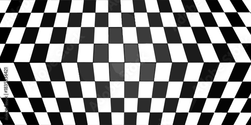 Retro perspective background stage with a black and white checkered floor, featuring vintage chess board style. Fading away vanishing checkerboard texture. Abstract vector illustration pattern surface
