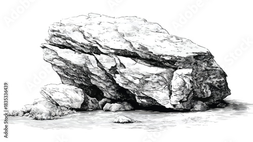 Detailed Vector Drawing of a Large Rock with Picture Overlay