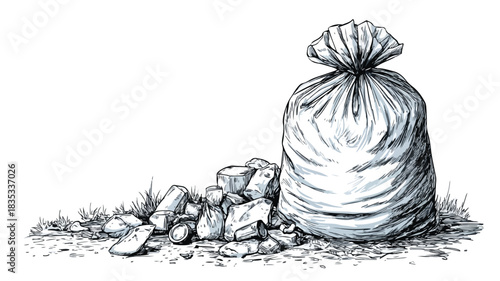 Trash to Treasure: Detailed Drawing of Trash and Litter on Ground Vector Illustration