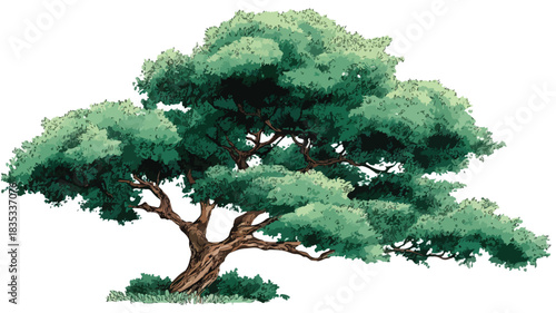 Unique Tree Drawing with Green Leaves for Creative Designs