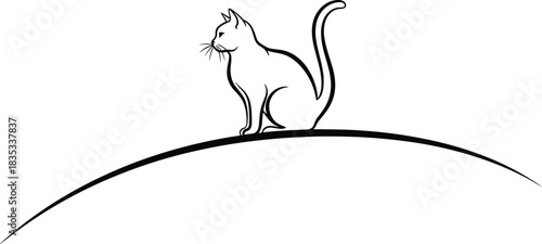 Elegant Minimalist Outline of a Sitting Cat Vector Illustration for Pet Care, Veterinary Clinic Logo Design, Animal Emblems, and Simple Graphic Art Concepts