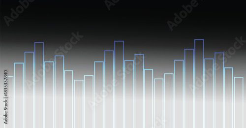 Abstract visual representation of sound waves, graphic equalizer bars, and music.