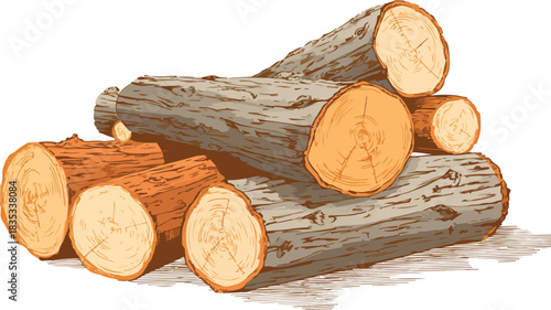Wood Log Cut with Vector Logs Stock Photo
