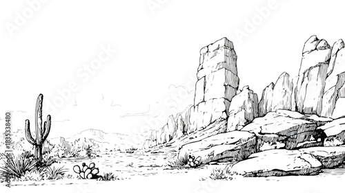 Majestic Desert Canyon Landscape with Cactus and Rock Formations