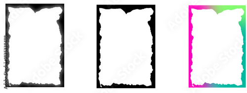 A set of abstract vector frames featuring black, white-silated, and gradient color variations in vector illustration.