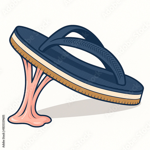chewing gum stuck on slipper isolated on white background. 