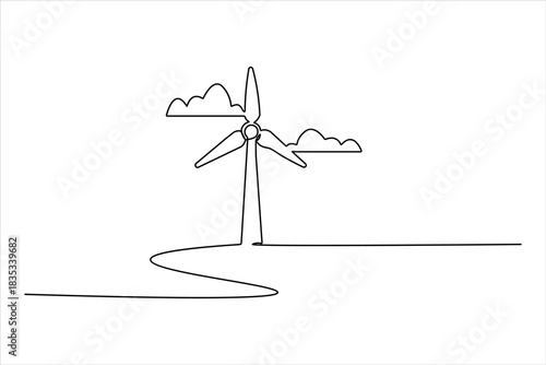 Landscape with a wind turbine in one line