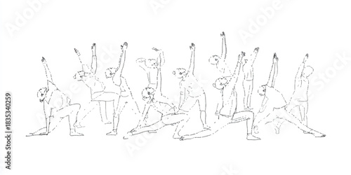 Minimalist top down yoga poses line art illustration