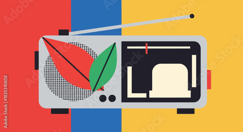 Vintage Radio with Autumn Leaves - A Nostalgic Harmony of Seasons.