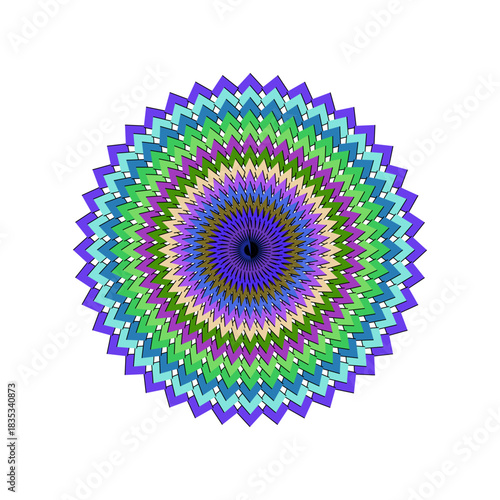 Intricate mandala pattern with vibrant geometric shapes and detailed floral elements