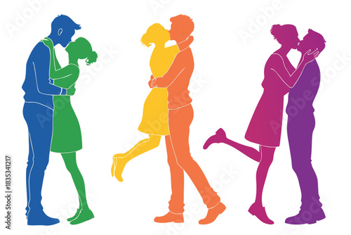 Lovers kissing silhouette vector illustration isolated on white background