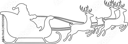 Silhouette of Santa Claus riding in a sleigh pulled by reindeer