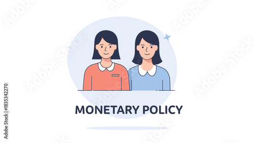 Monetary Policy Cartoon Twin Women in a Round Frame Illustration