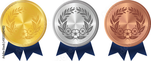 Gold Silver Bronze Award Medals with Ribbons