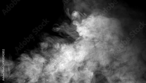 Dense white smoke drifting on a dark background creates a dramatic atmospheric texture, ideal for design overlays, cinematic effects, and creative compositions needing mist, fog, or vapor elements.
