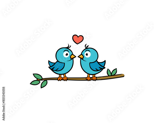 Love birds on branch vector illustration isolated on white background