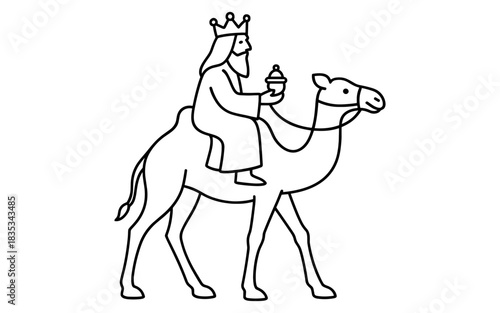 King riding camel line art for christmas nativity scene designs