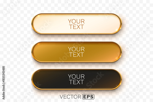 Premium golden buttons and banners for text.