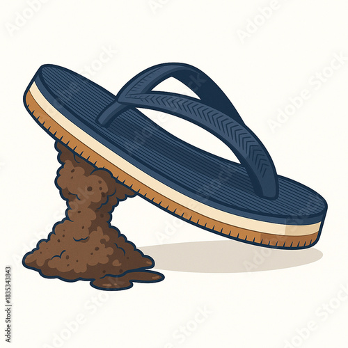 mud stuck on slipper isolated on white background. 