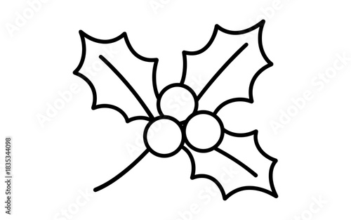 Simple holly leaf outline with berries for holiday decorations