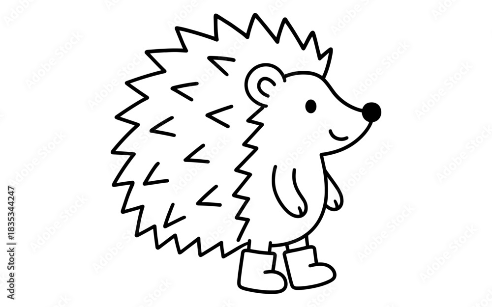 Obraz premium Cute cartoon hedgehog wearing boots in outline style