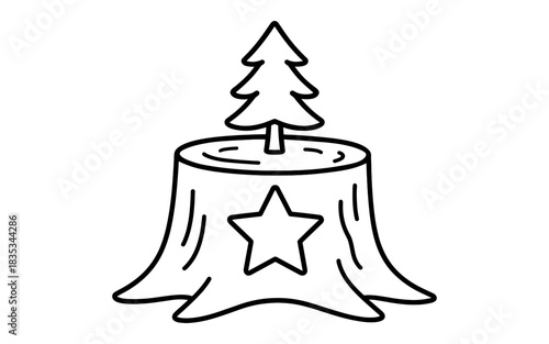 Minimalist tree stump with star symbol outline design