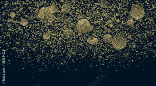 Sparkling golden stars and shiny particles abstract background. New Year and Christmas bokeh gold lights vector graphic design