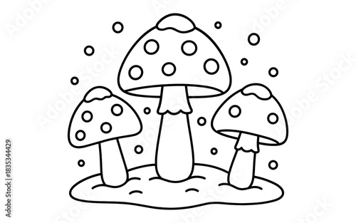 Cute mushroom coloring page for kids with simple dot pattern