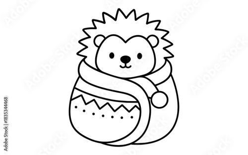 Cozy hedgehog in blanket minimal line art for kids