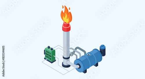 Isometric Illustration of a Gas Burner with Flame.