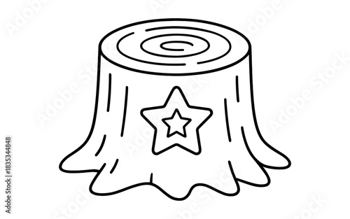 Outline of tree stump with star pattern for coloring pages and nature crafts