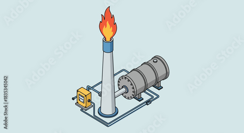 Isometric illustration of an industrial gas flare stack system.
