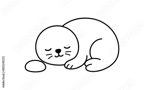 Minimalist cute sleeping seal in simple outline art for kids and nature lovers