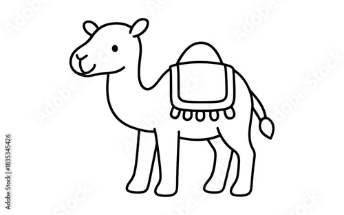 Cute camel with saddle outline for coloring and kids' activities