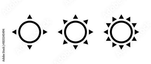 Sun outline icon set. Weather and brightness symbol