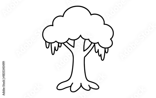 Simple black and white tree outline with rounded canopy and drooping branches