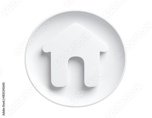 Minimalist Floating White House Icon with Thick Rounded Shape, Top-Down Soft Perspective, Isolated on Transparent Background PNG