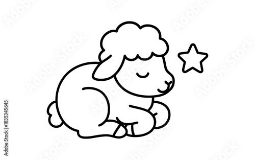 Cute sleeping lamb with star outline drawing for kids